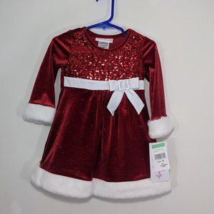 NWT Bonnie Baby Girls Christmas Santa Dress Red White Velvet Sequin Bodice 18 m